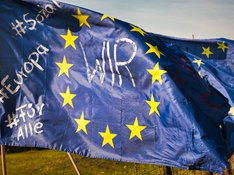 Europafahne mit Aufschrift "Wir"